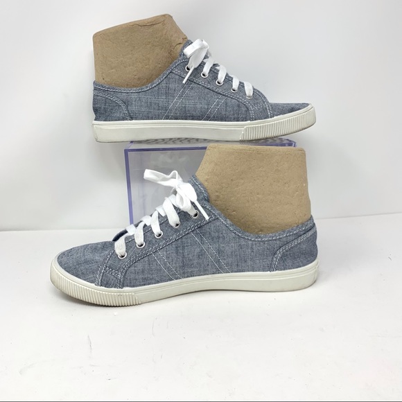 H&M Women sz 8.5 Gray/Navy Blue Canvas Flat Sneaker Shoe RN101255 - Picture 2 of 9